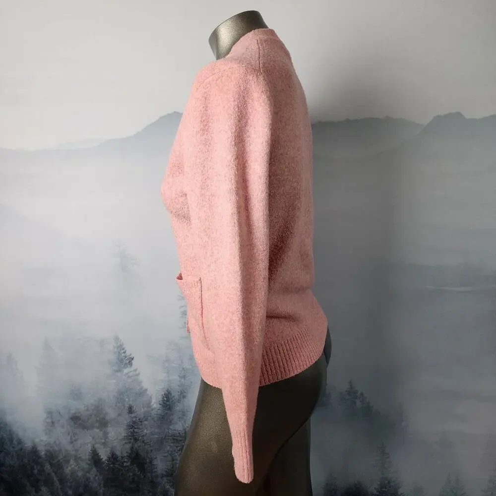 J. Crew Extra-Soft Wool Blend Baby Pink V-Neck Cardigan Sweater | Women's Small